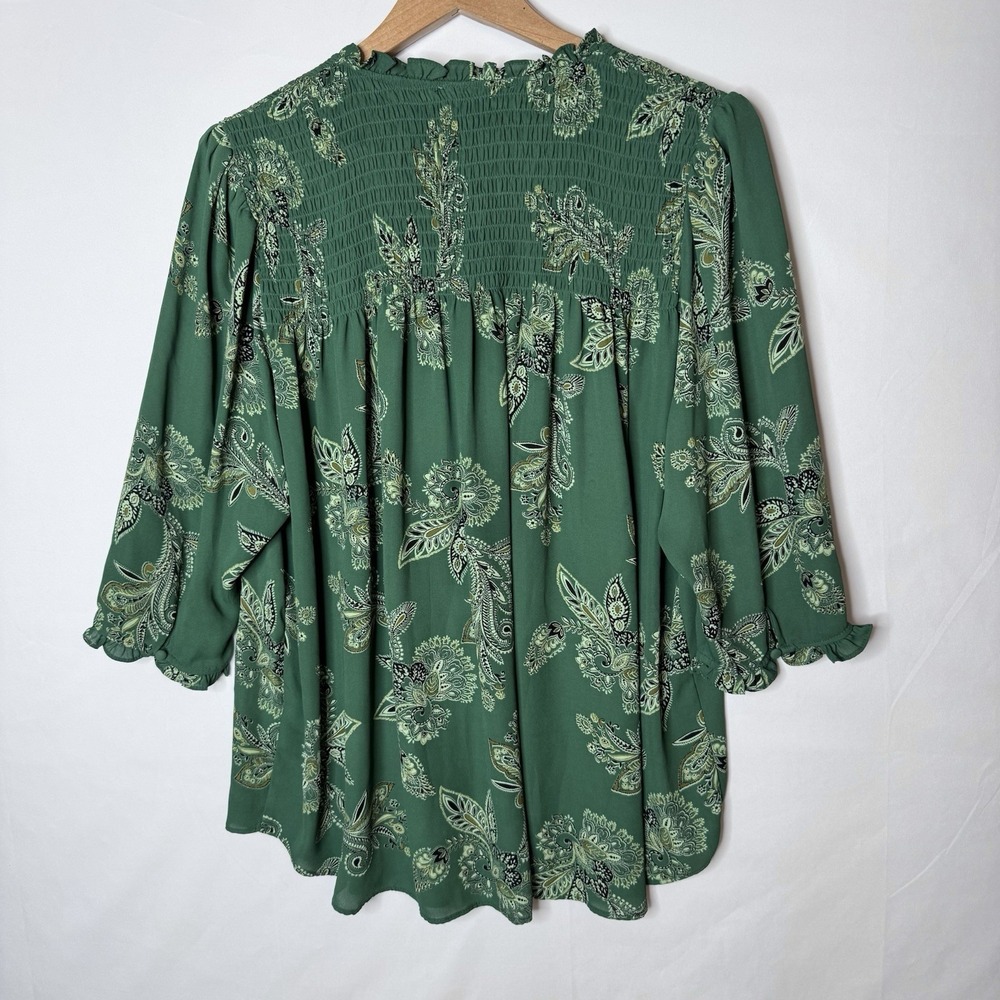 Rose + Olive Tunic Top 1X Floral Smocked Cottagecore Peasant Boho Button Front - Picture 5 of 10